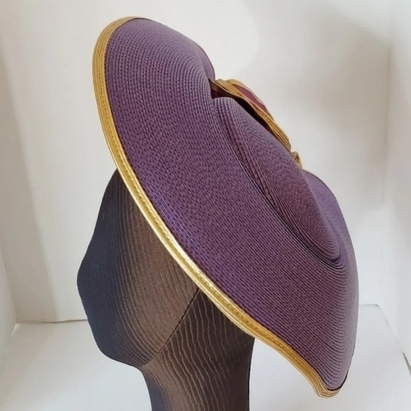 Vintage Sylvia Purple Gold Unique Woven Hat - Picture 4 of 9